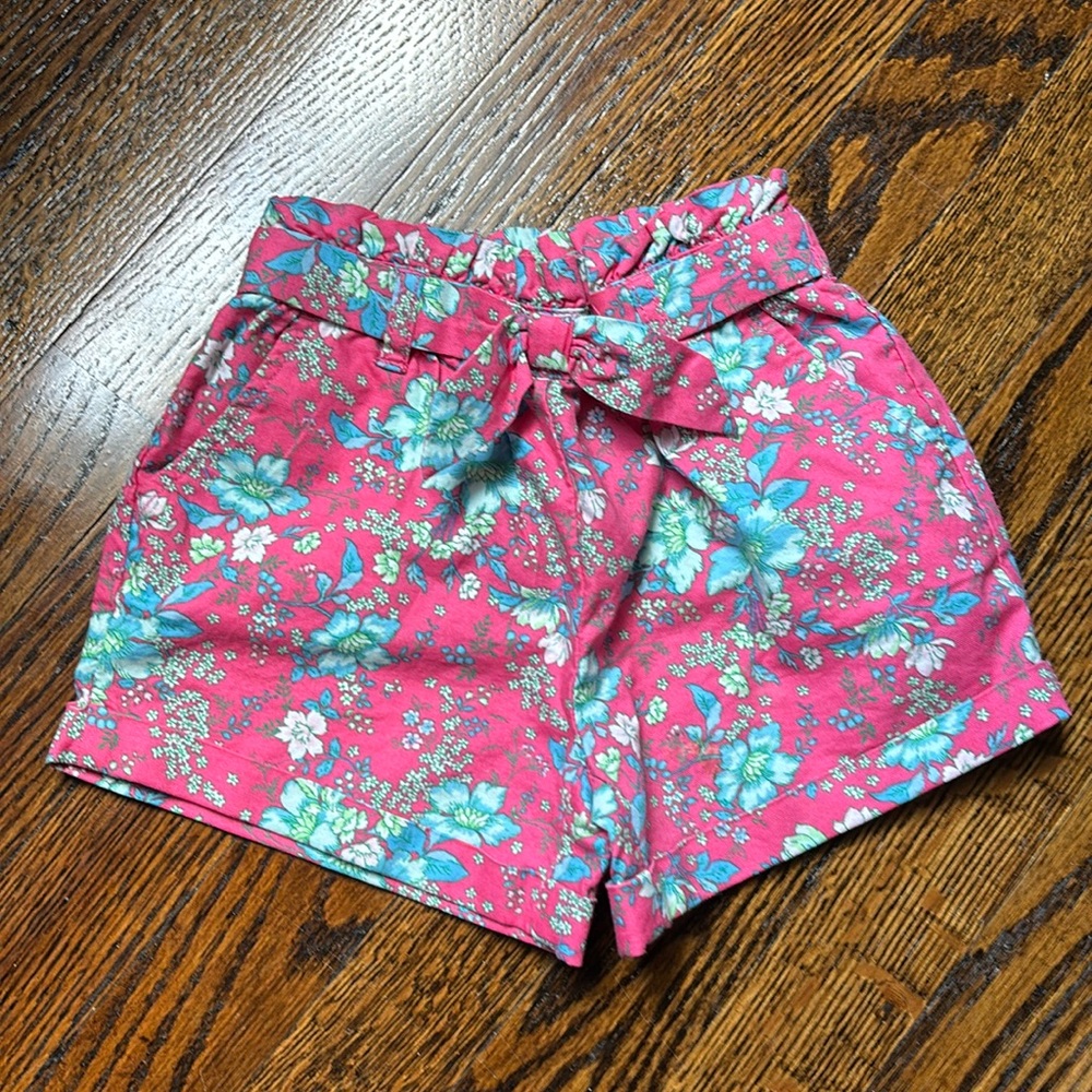 Janie & Jack Hot Pink Floral 100% Cotton Shorts 12-18 Months